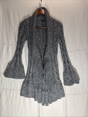 Apt. 9 Gray Cable Knit Shawl Collar Cardigan with Bell Sleeves Wool Blend